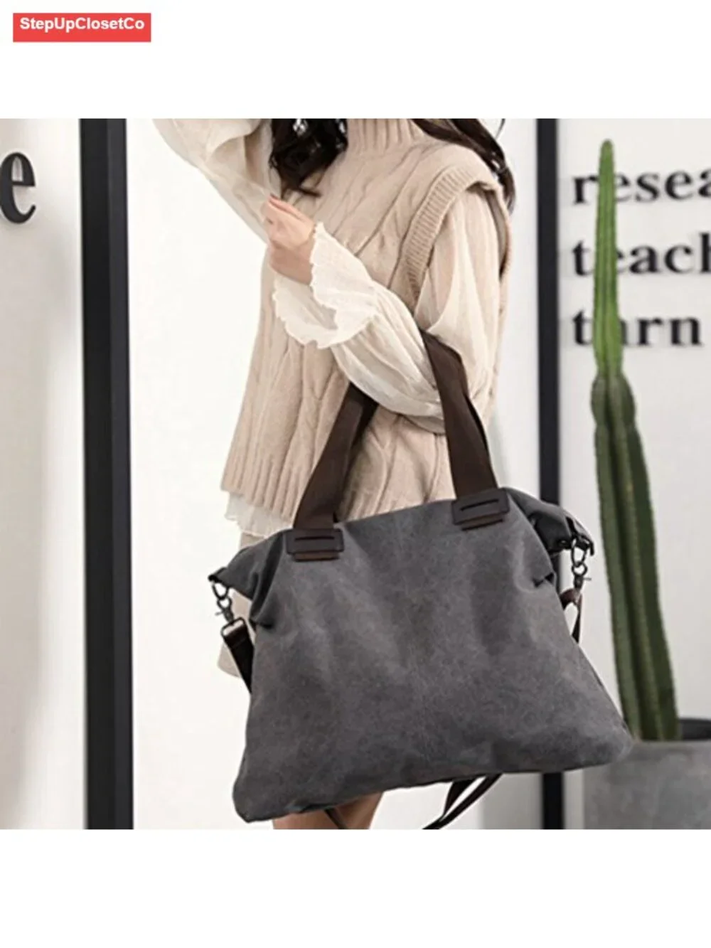 Canvas Tote Bag Shoulder Crossbody Handbag Hobo Work Travel